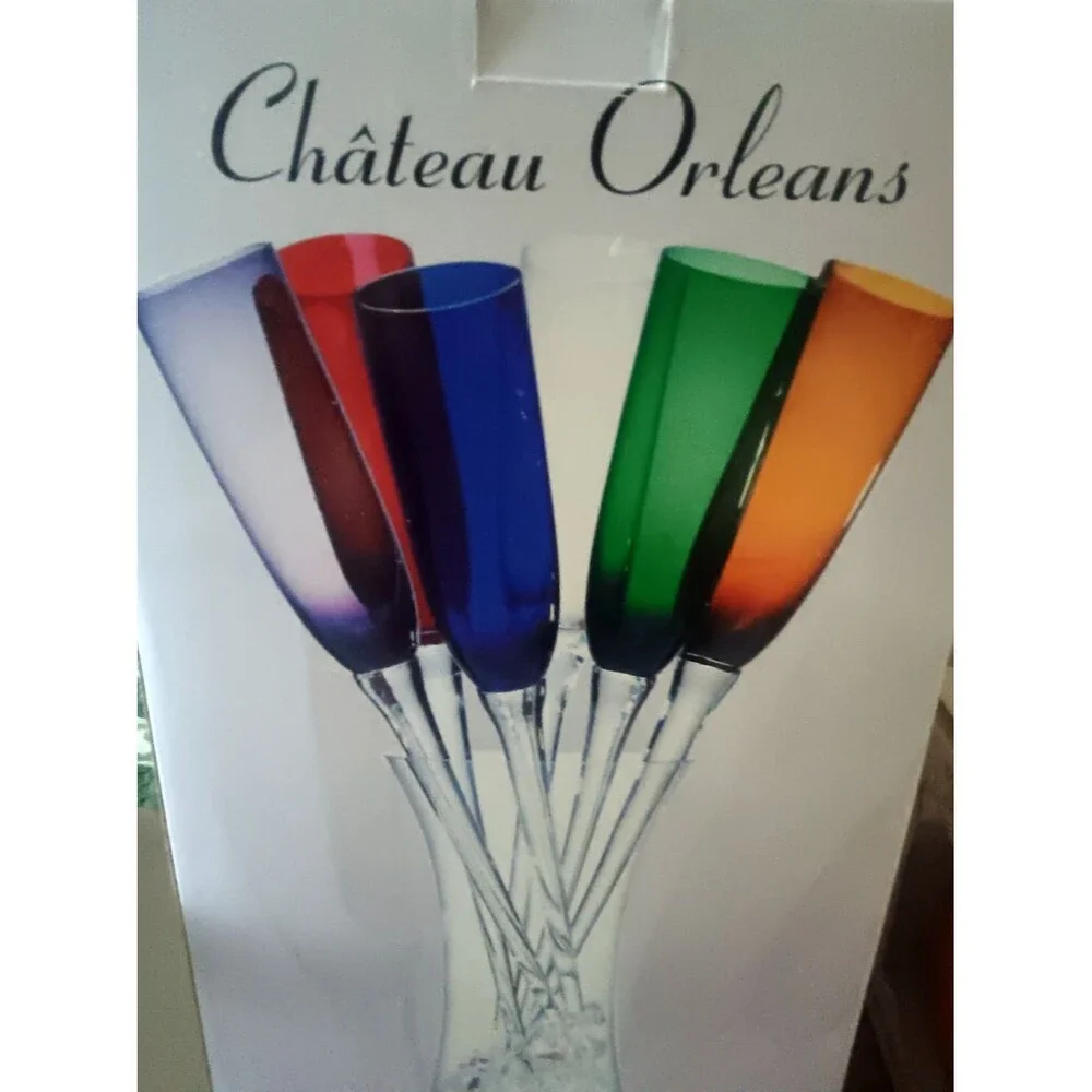 Château Orleans 6 Pc Handcrafted/Mouth Blown Champagne Wine Flutes Ice Chiller